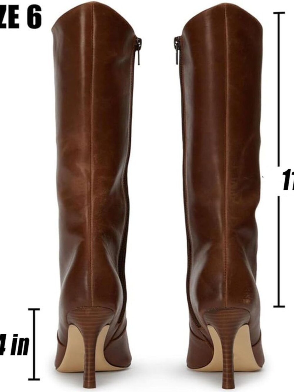 Women's A-brown Mid Calf Boots Pointed Toe Stiletto Heels Fall Side Zipper - Picture 6 of 7